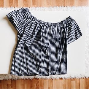 NAVY & WHITE GINGHAM ACROSS THE SHOULDER TOP🌟